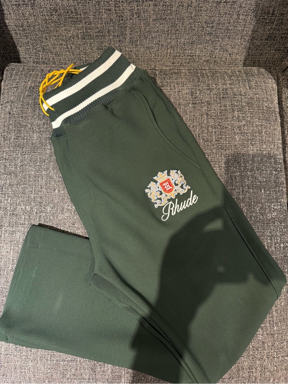 Rhude Dark Green Crest Jogger Pants with Drawstring waist - L